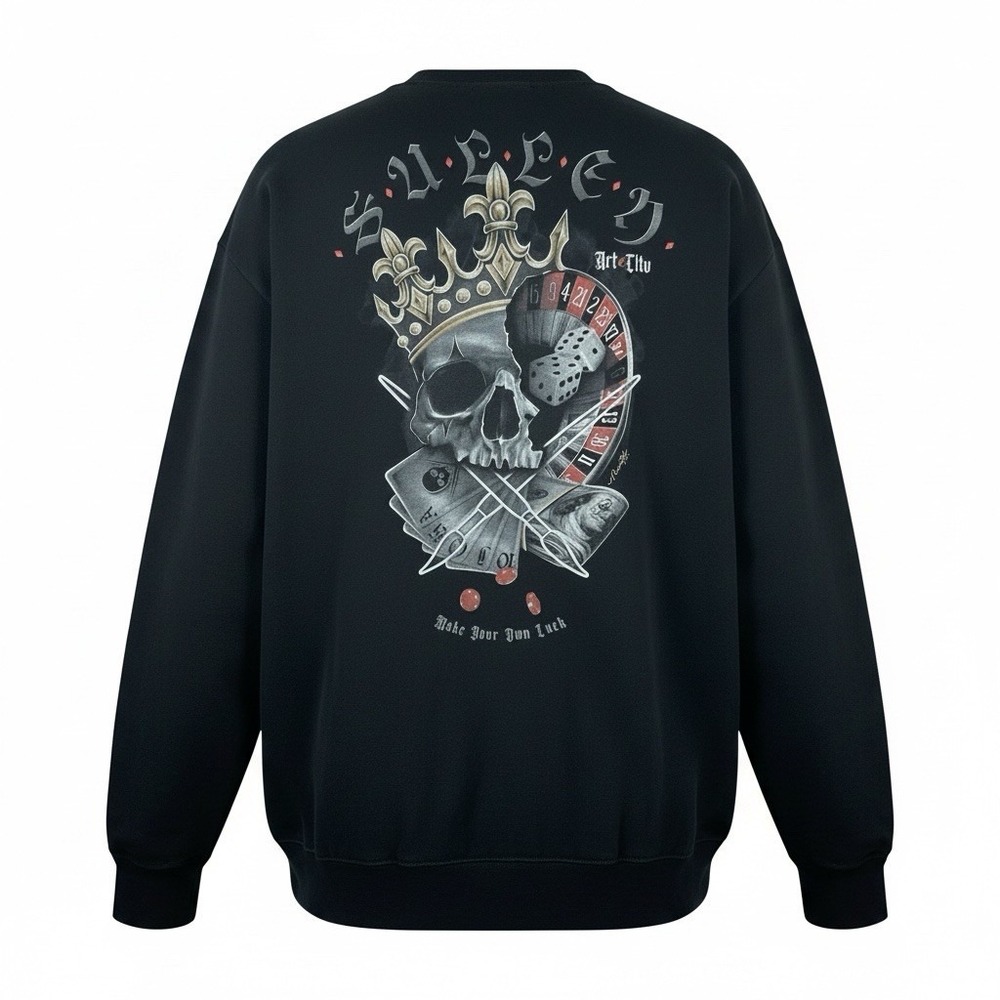 Sullen Art Collective Men's Sweatshirt 4XL Black Skull Gambling Graphic Crewneck